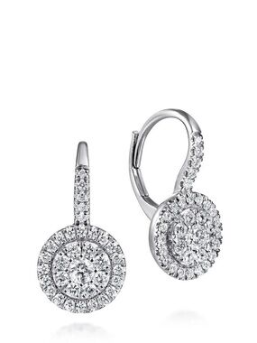 NIB Authentic 14K White Gold Gabriel & Co. Lusso Drop Diamond Cluster Earrings